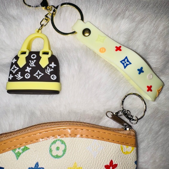 Multicolor Monogram Coin Pouch with Bag Charm or Keychain set- NEW - Picture 4 of 5